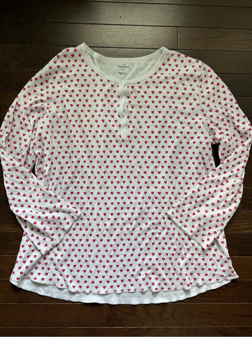Roller Rabbit Women’s Hearts Pima Cotton Long Sleeve Henley Pajama Top Large